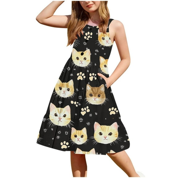 Ugoldhm Girls Boho Dresses Sleeveless Pocket Breathable Button Dress Tiered Sundress Summer Outfits Size 2-12