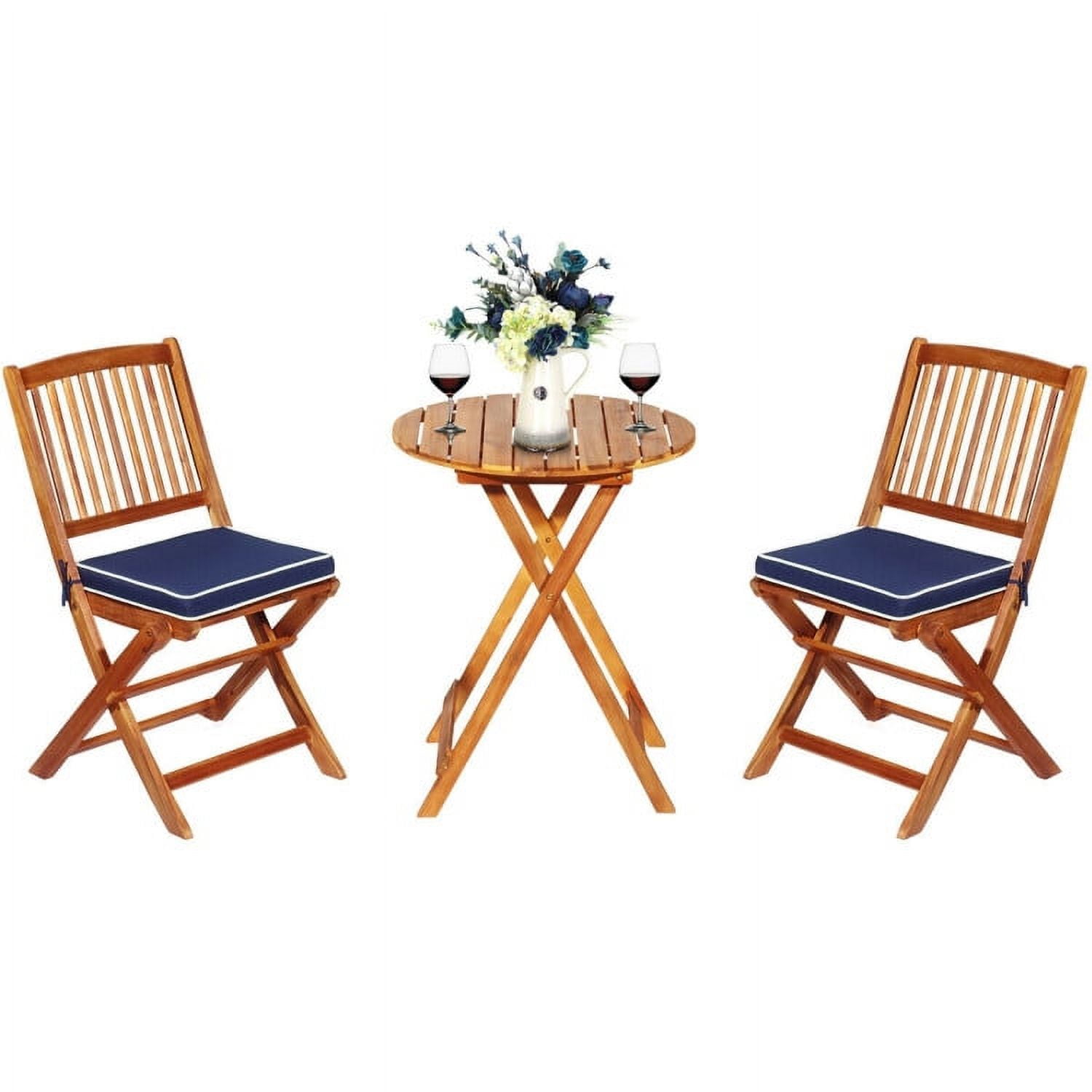 Aimee Lii 3 Pieces Patio Folding Bistro Set with Padded Cushion and Round Coffee Table, Navy Aimee Lii 3 Pieces Patio Folding Bistro Set with Padded Cushion and Round Coffee Table, Navy