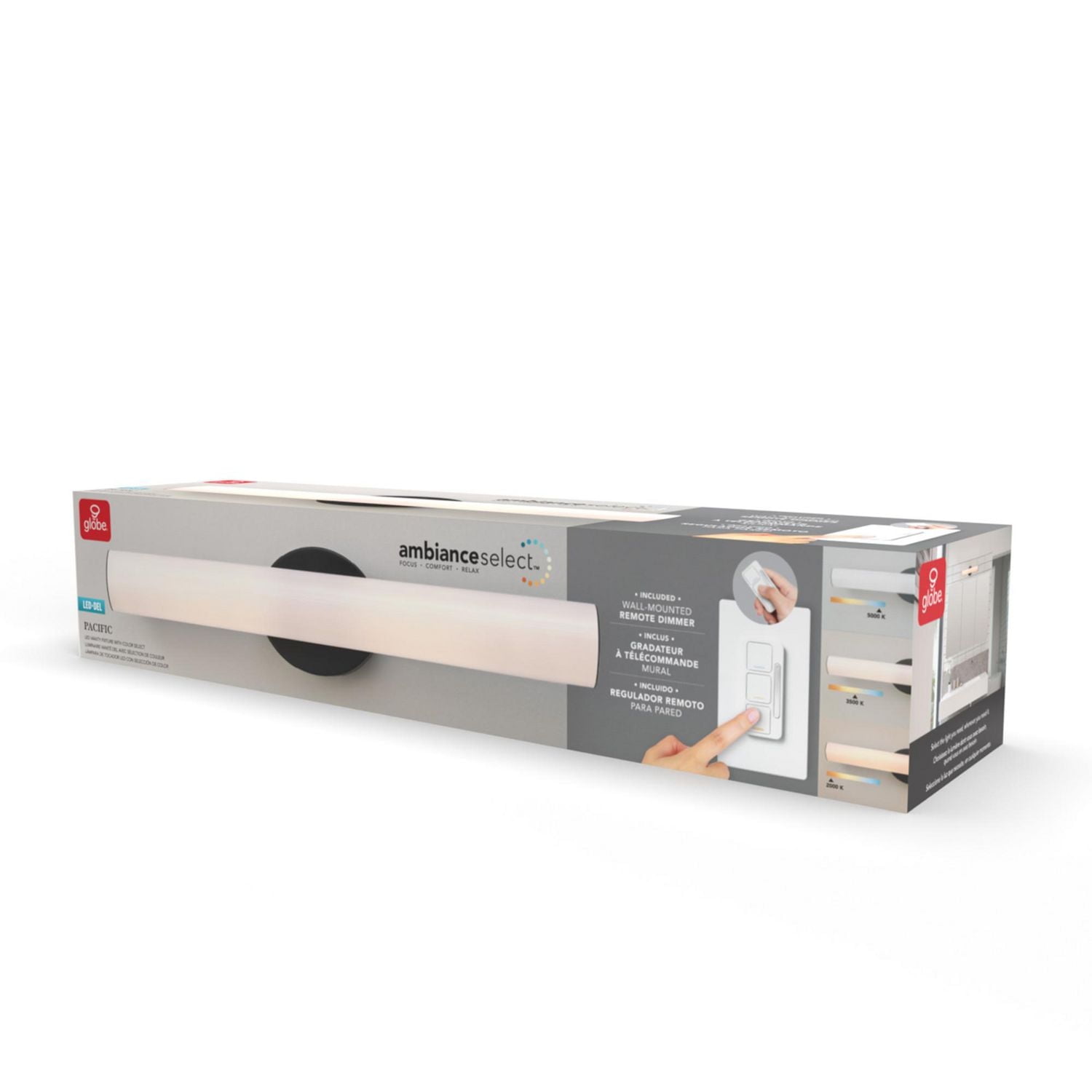 AmbianceSelectMC applique murale couleur ajustable noir de 24 po à DEL intégrée avec diffuseur en acrylique givré et télécommande murale avec gradateur, 91005759