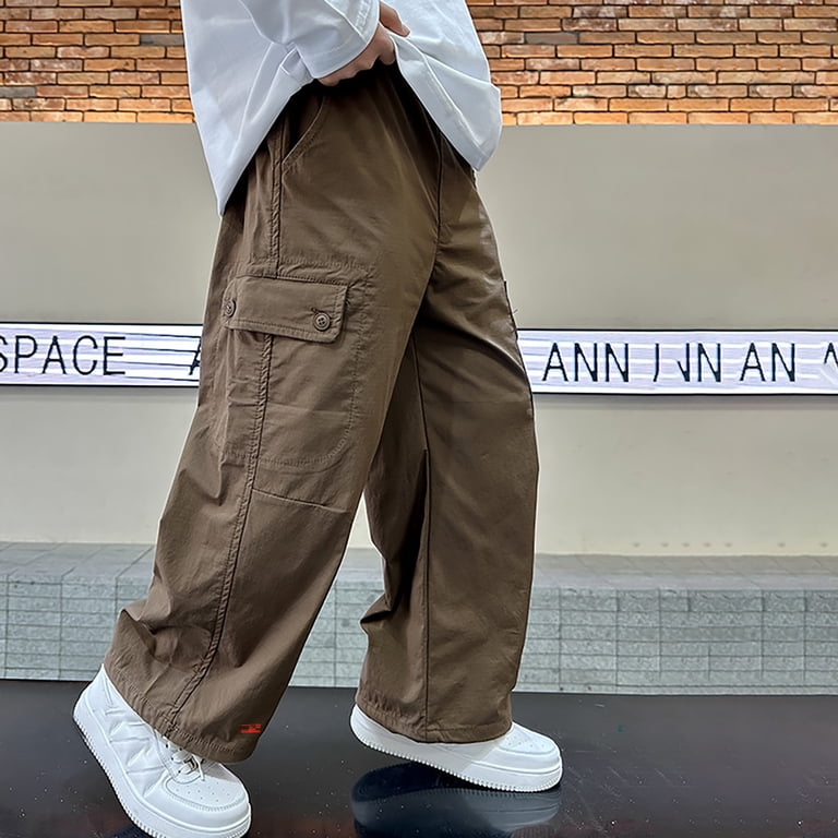 FYDUU Boys Baggy Cargo Pants Elastic Waist Loose Fit Parachute