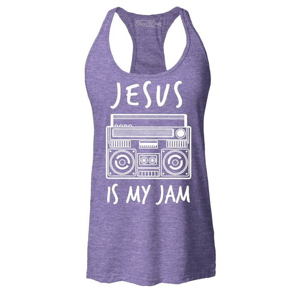 Shop4Ever Women's Jesus Is My Jam Funny Christian Faith Novelty Racerback Tank Top XX-Large Purple