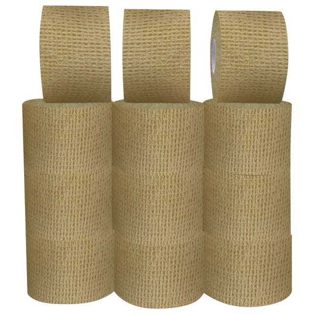 12Pcs Self-adhesive Fixation Bandage Breathable Anti-slip Non-woven Elastic Bandage for Humans Animals