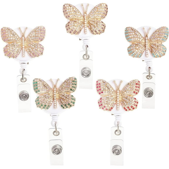 5 Pieces Butterfly Retractable Badge Holder Reel Butterfly Badge Clips Badge reels Retractable with Clips DIY Name Tag Hold Suitable for Nurses Teachers Colorful