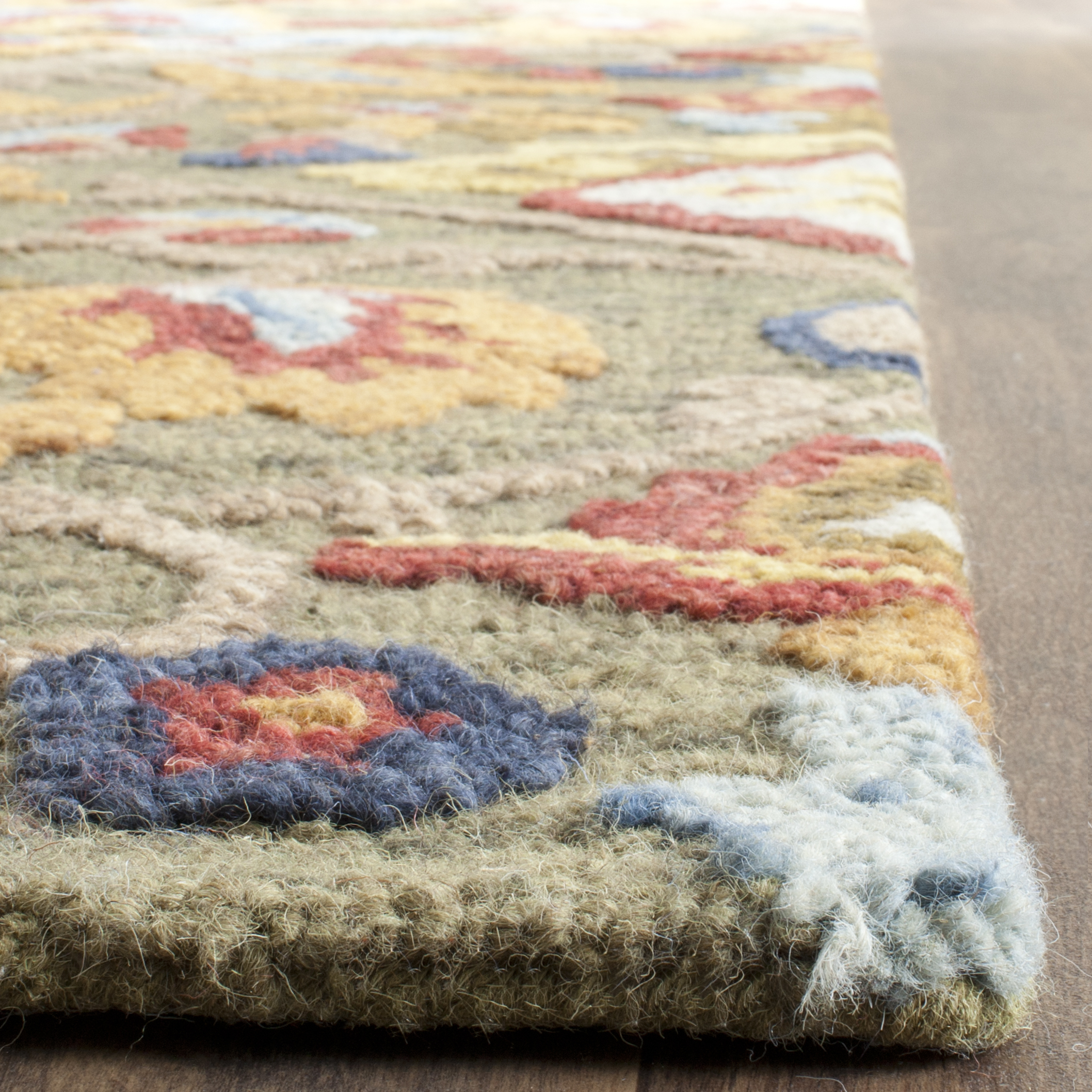 SAFAVIEH Blossom Lennon Floral Wool Area Rug, Green/Multi, 11' x 11' Square