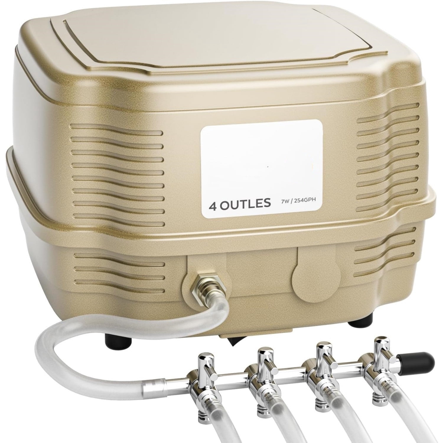 7W Ultra Silent Aquarium Air Pump - 245 Gallon/Hr, 4 Adjustable Outlets - Commercial & Hydroponics Oxygen Bubbler for Fish Tank & Pond