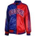 thumbnail image 2 of Women's Starter Royal/Red Philadelphia 76ers Split Colorblock Satin Full-Snap Varsity Jacket, 2 of 3