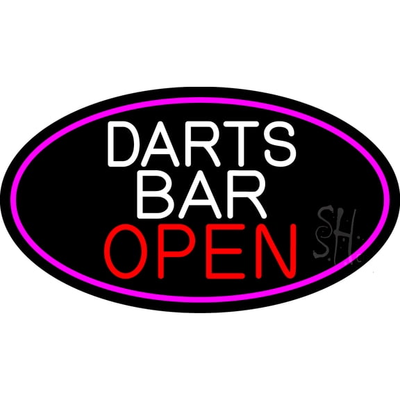 Dart Bar Open Oval With Pink Border LED Neon Sign 13 x 24 - inches, Clear Edge Cut Acrylic Backing, with Dimmer - Bright and Premium built indoor LED Neon Sign for Bar decor.