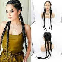 4 Twists Lace Braided Wigs For Black Women Black Color Braids Wig with Baby Hair Heat Resistant Fiber Wig Synthetic Braided Wigs