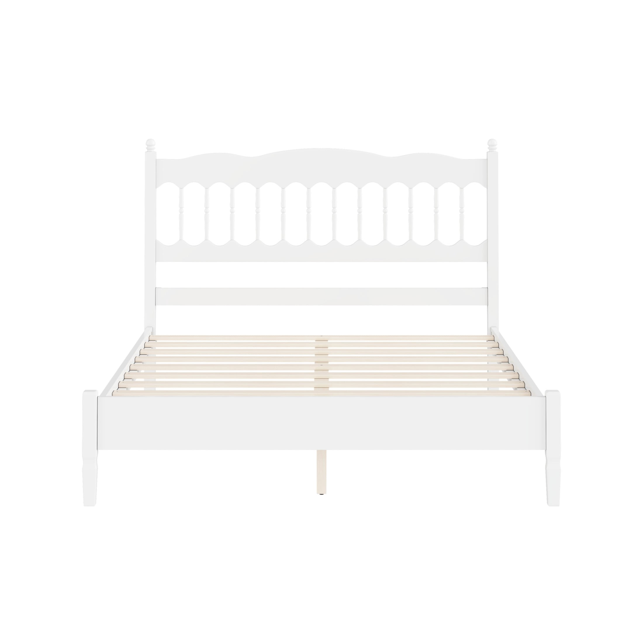 Noble House Onius Countryside Style Queen Size Wooden Bed Frame, Heavy-Duty Platform Bed with Center Support, White