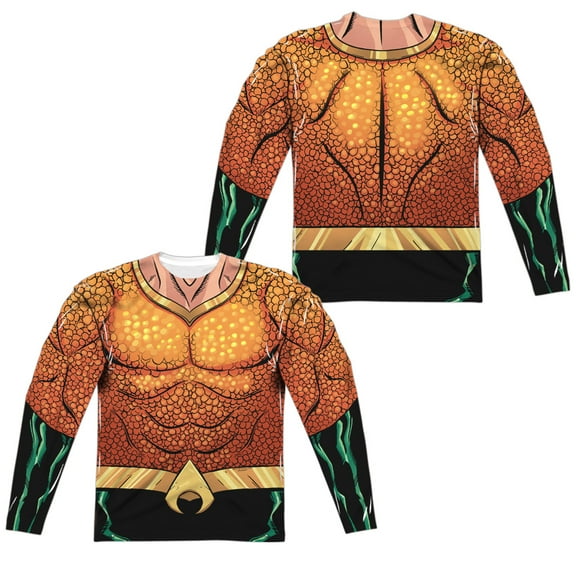 Jla - Aquaman Rebirth Uniform (Front/Back Print) - Regular Fit Long Sleeve Shirt - Small
