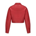 thumbnail image 5 of Sokhug Cropped Faux Leather Jacket for Women Long Sleeved Lapel Fashion Casual Solid Color Jacket, Red, 5 of 8