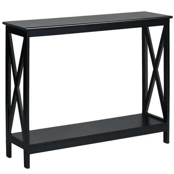 Costway 2-Tier Console Table x-Design Bookshelf Sofa Side Accent Table w/Shelf Black