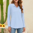 thumbnail image 2 of Mohiass Womens V Neck Polo Shirts Business Casual Long Sleeve Blouse Collared Work Top Slim Fitted 2024 Fall Basic Shirt Light Blue M, 2 of 7