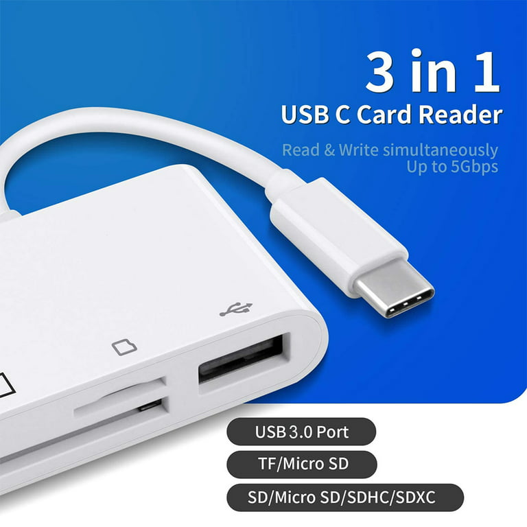 USB C to Micro SD TF Memory Card Reader, Compatible with iPad  Pro,Chromebook, 3-in-1 USB Camera Card Reader Adapter for XPS, Galaxy  S10/S9 and More USB C Devices 