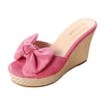 thumbnail image 6 of Rokment Womens Bow Chunky Wedge High Heels Slides Dress Sandals Bridal Trendy Casual Suede Espadrilles Height Increasing Heeled Slip on Backless Slippers for Beach Summer Pink Size 6.5, 6 of 7