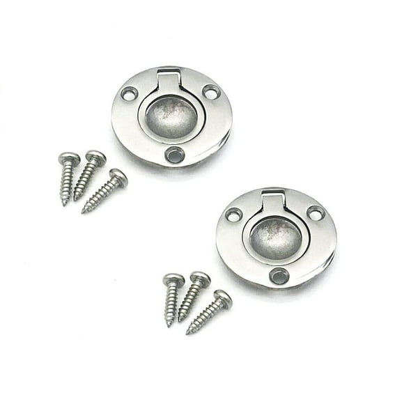 JY-MARINE Poignées de Tirage Rondes de 2 Pouces en Acier Inoxydable 316 pour Trappe de Bateau, Montage Affleurant, avec 6 Vis de Montage Polies, 2 Pcs