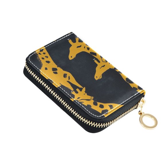 Leather Zipper Card Bag 4.7x3.1x0.8Inch Women's Card Bag Coin Purse Credit Card Bag Bank Card Bag Business Card Bag Coin Bag Cute Yellow Giraffe