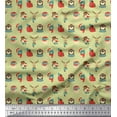 thumbnail image 1 of Soimoi Beige Japan Crepe Satin Fabric Animal Face,Cap & Muffler Winter Theme Print Fabric by the Yard 42 Inch Wide, 1 of 1