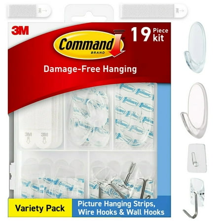 Command Memorial Day Decorations Kit, Clear, Holds .5 to 16 lbs, Picture Hangers, Wire and Wall Hooks, 19 Pieces
