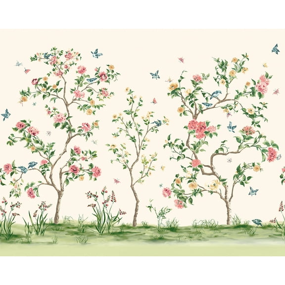 Origin Pink Chinoiserie Floral Tree Wall Mural