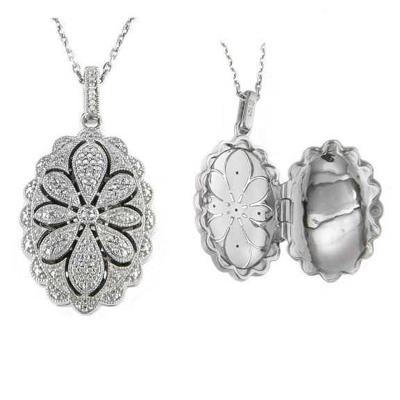 Diamond Locket Silver Necklace (16 2")