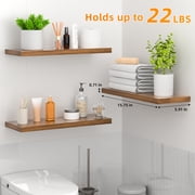 Cshidworld Floating Shelves for Wall, 16 Bathroom Shelf Rustic Wood with Metal Brackets, Floating Shelf for Bathroom, Living Room, Bedroom and Kitchen, Farmhouse Decor Set of 3, Rustic Brown