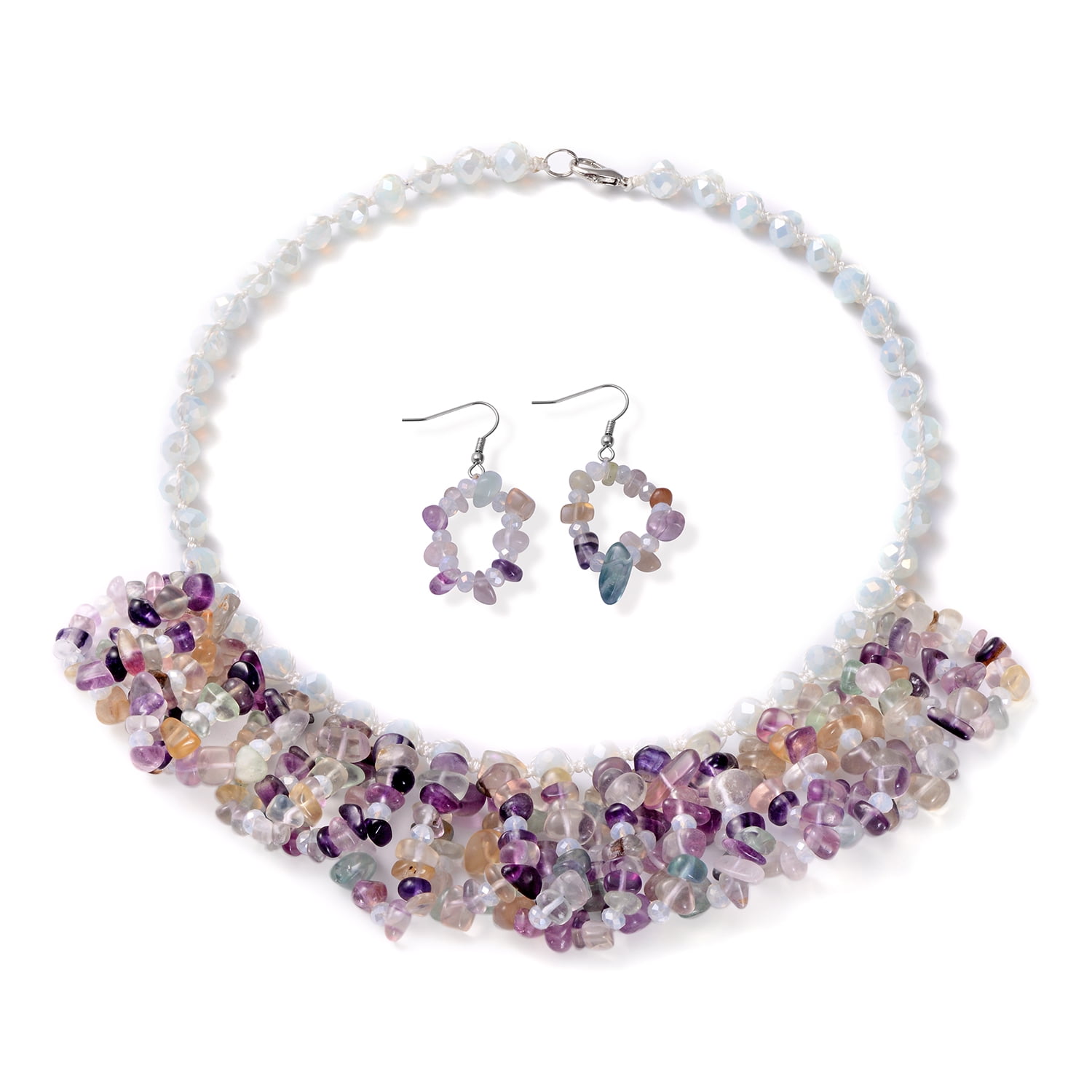 Shop LC Women Earrings Necklace Fluorite Opalite Bib 18' Jewelry Set'