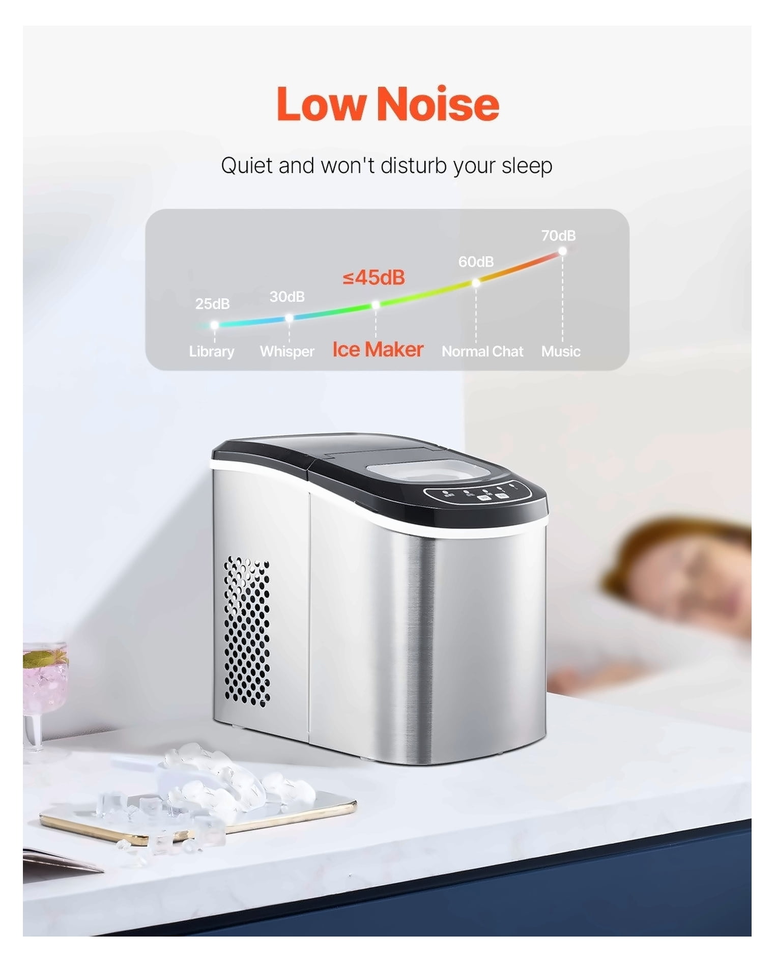 Countertop Ice Maker 33Lbs/24H, Portable Ice Machine with Scoop & Basket