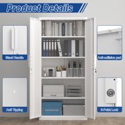 Marcree Metal Garage Storage Cabinets with Lock, 72 H White Storage Cabinet with Doors and Adjustable Shelves, Lockable File Cabinet, Steel Tool Cabinets for Home, Office, Garage, Shop, School