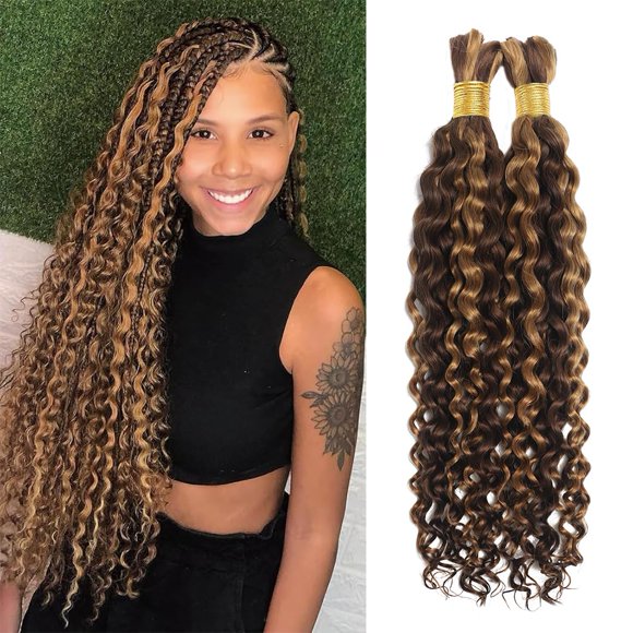 Human Braiding Hair for Boho Knotless Braids Bulk 16Inch Curly Bundles Human Hair for Micro Braiding Wet and Wavy Water Wave No Weft Human Hair Extension for Box Boho Braids 100