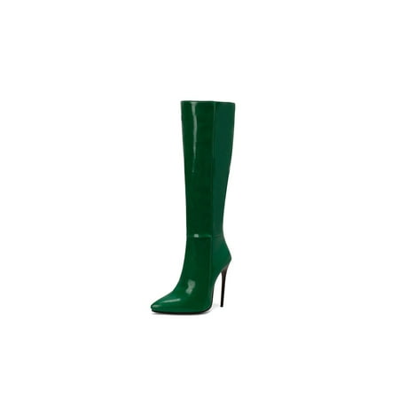 

Lacyhop Womens Party Comfortable High Heels Patent Leather Stiletto Heel Tall Boots Non Slip Long Dress Shoes Green 8
