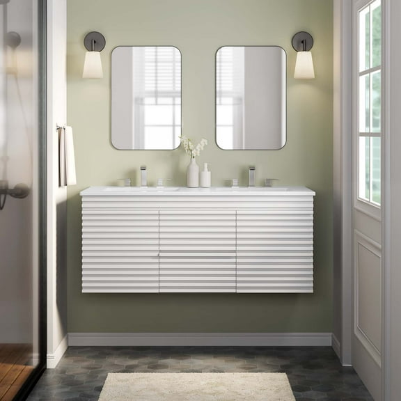 Modway Render 48" Wall-Mount Bathroom Vanity in White White