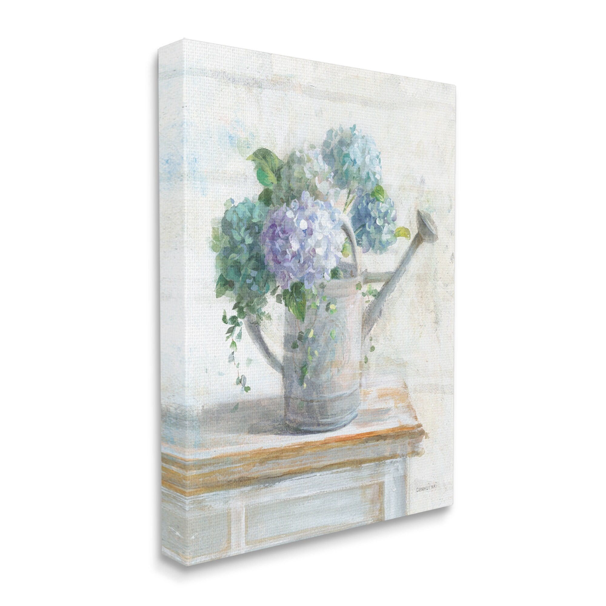 Stupell Industries Blue Hydrangeas in Watering Can Soft Floral Painting, 36 x 48,Design by Danhui Nai