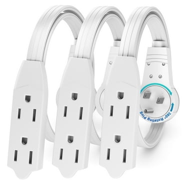 Maximm 1 ft. 16/3 Flat Extension Cord 360 Rotating Plug 3-Outlet 13A, 1625W, UL Certified, 3PK White