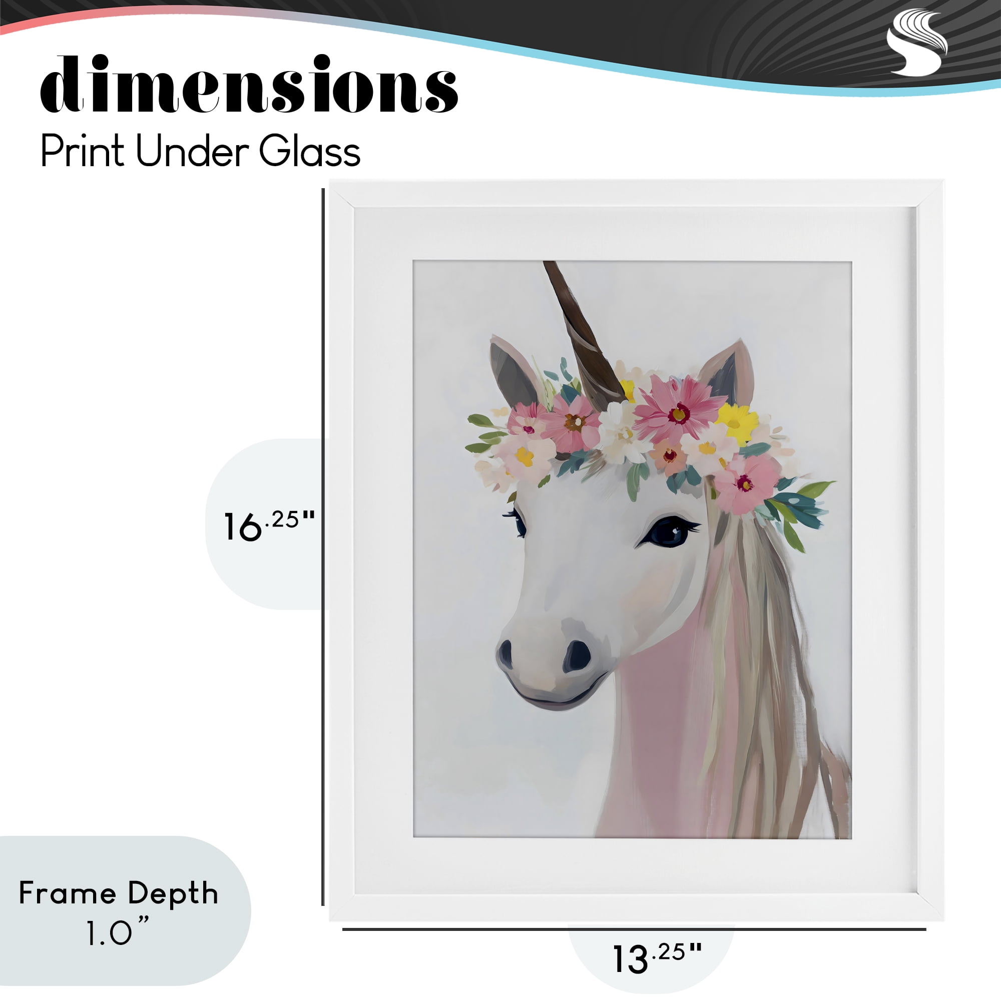 Stupell Industries Flower Crown Unicorn White Framed Print Under Glass, design by The Prints Vibe