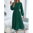 thumbnail image 6 of Women's Long Sleeve Elegant Pleated Maxi Ruffled Shirred Waist Flowy Bohemian Dress for Daily Wear Green S, 6 of 10