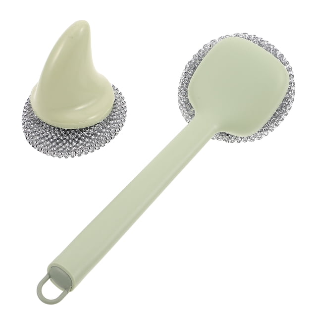 Cepillo de alambre de mango largo para ollas y sartenes, 2 unidades, cepillo de limpieza de cocina con mango de plástico, para fregar grasa persistente y residuos de comida.