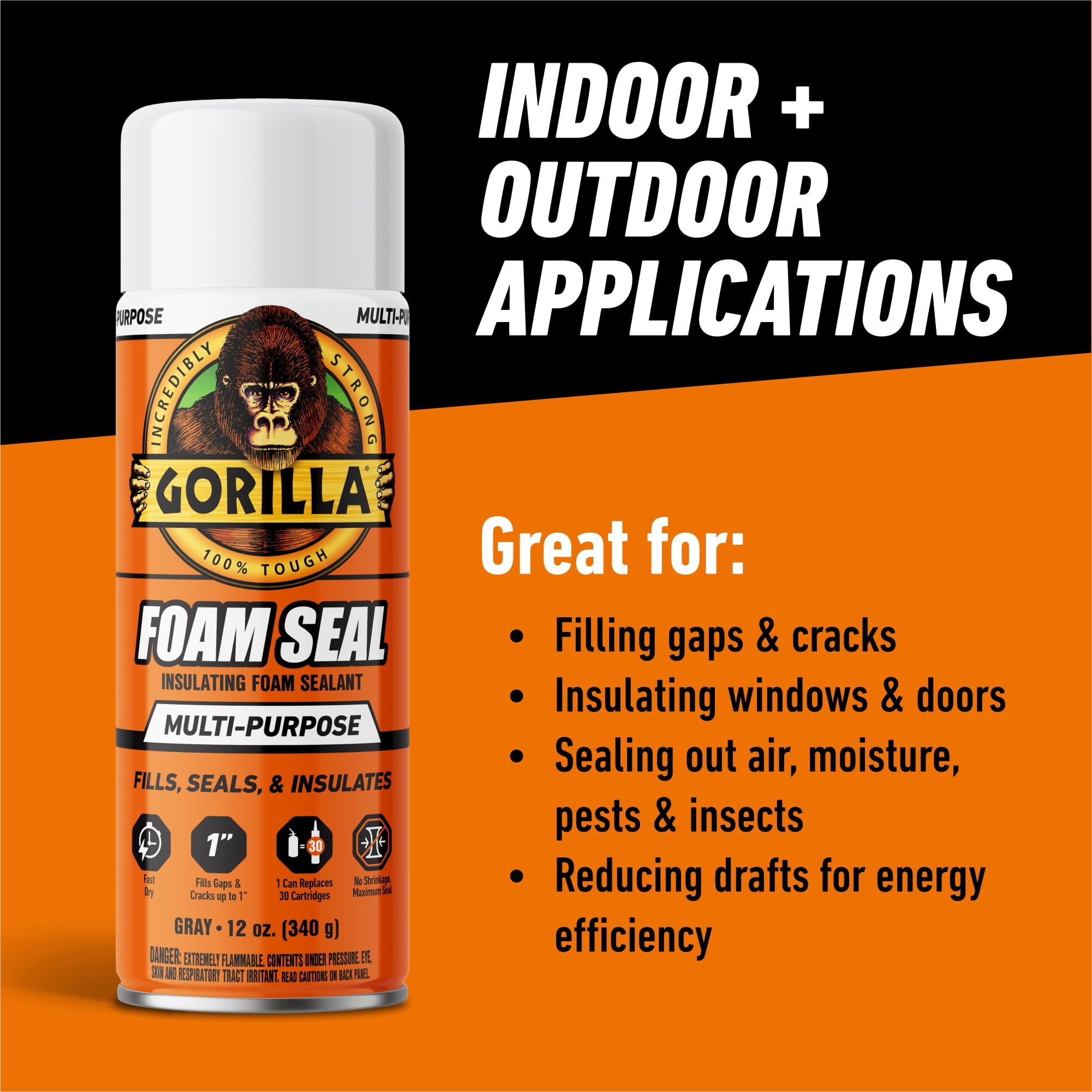 (4 pack) Gorilla Gray Foam Multipurpose Insulating Sealant 12 oz