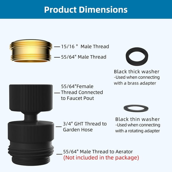 MINSUI-Sink Faucet to Garden Hose Adapter, 360-Degree Swivel 55/64 Inch Female Thread, Sink Hose Attachment for Faucet Adapter Connector, Matte Black