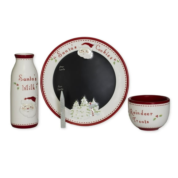 Child to Cherish B01MSHIHI6 Santa and Reindeer Goodies 3pc Ceramic Message Plate, 13" x 9" x 3.5", Red and White