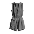 thumbnail image 6 of TEAJOPSUU Cotton Linen Rompers for Women Solid Color Sleeveless V Neck Zip Front Short Jumpsuits with Pockets Casual Summer Daily Rompers Dark Gray, 6 of 6