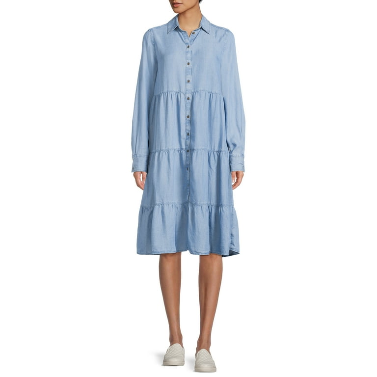 Time and Tru Women's Tiered Long Sleeves Dress - Walmart.com