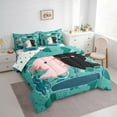 thumbnail image 3 of jejeloiu Cartoon Animal Axolotl 7pcs Bedding Comforter Set,Pink Black Green Queen Bedding Sets,Kawaii Salamander Queen Sheet Sets,For Teens,Microfiber Bedroom Decor Reversible, 3 of 8
