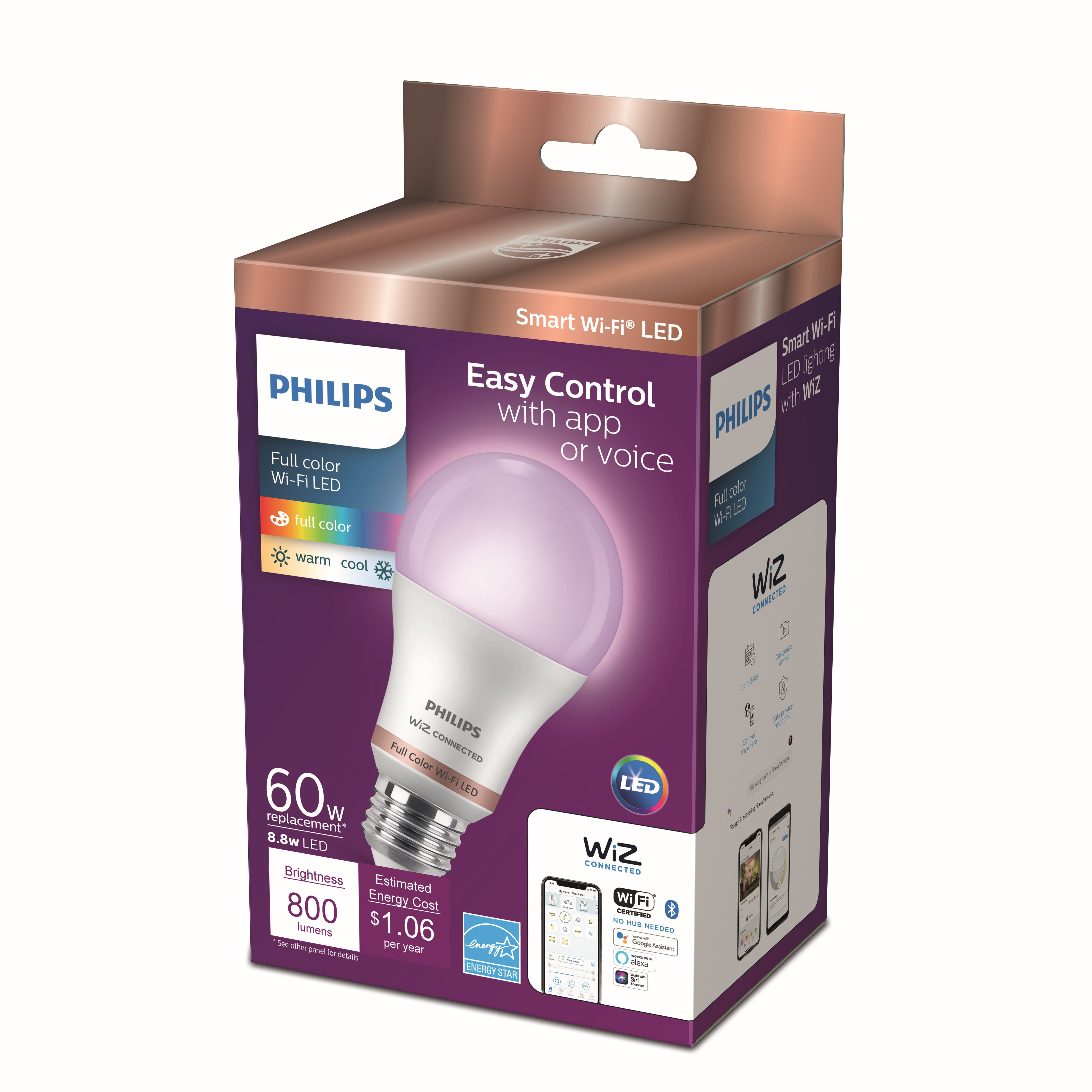 kapital Trofast fungere Philips Smart LED 60-Watt A19 General Purpose Light Bulb, Frosted Color &  Tunable White, Non-Dimmable, E26 Medium Base (1-Pack) - Walmart.com