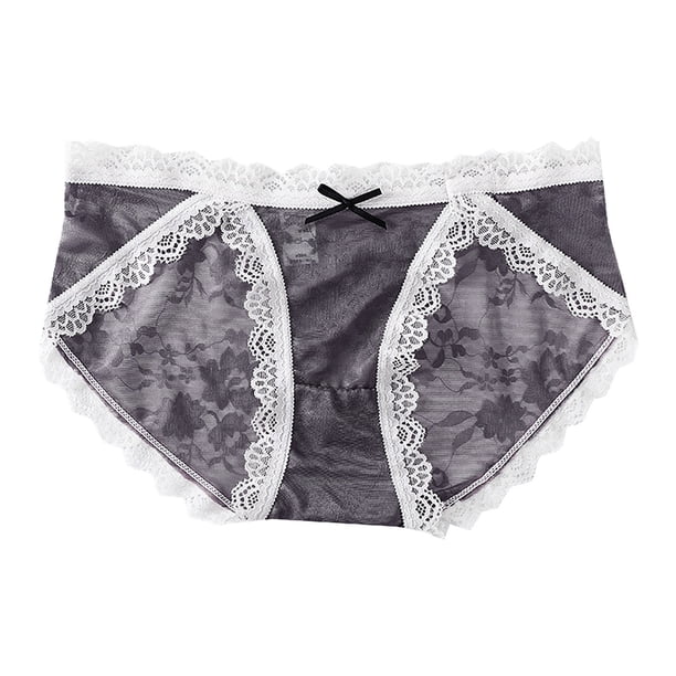 Gibobby Ropa interior bikini elástica para mujer Bragas de malla ahuecadas de encaje sexy para mujer Calzoncillos de niña con inferior de algodón de cintura media(Gris, L)