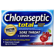 Chloraseptic Total Sore Throat and Cough Lozenges, Sugar-Free Wild Cherry Flavor, 15 Count