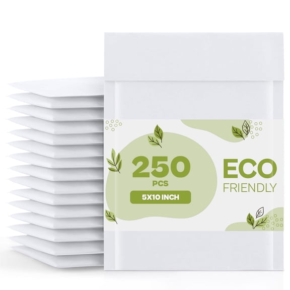 SSBM White Kraft Bubble Mailer, 5x10 Inch, 250 Pack, Padded Shipping Envelope Mailers, Self Seal and Peel Strip