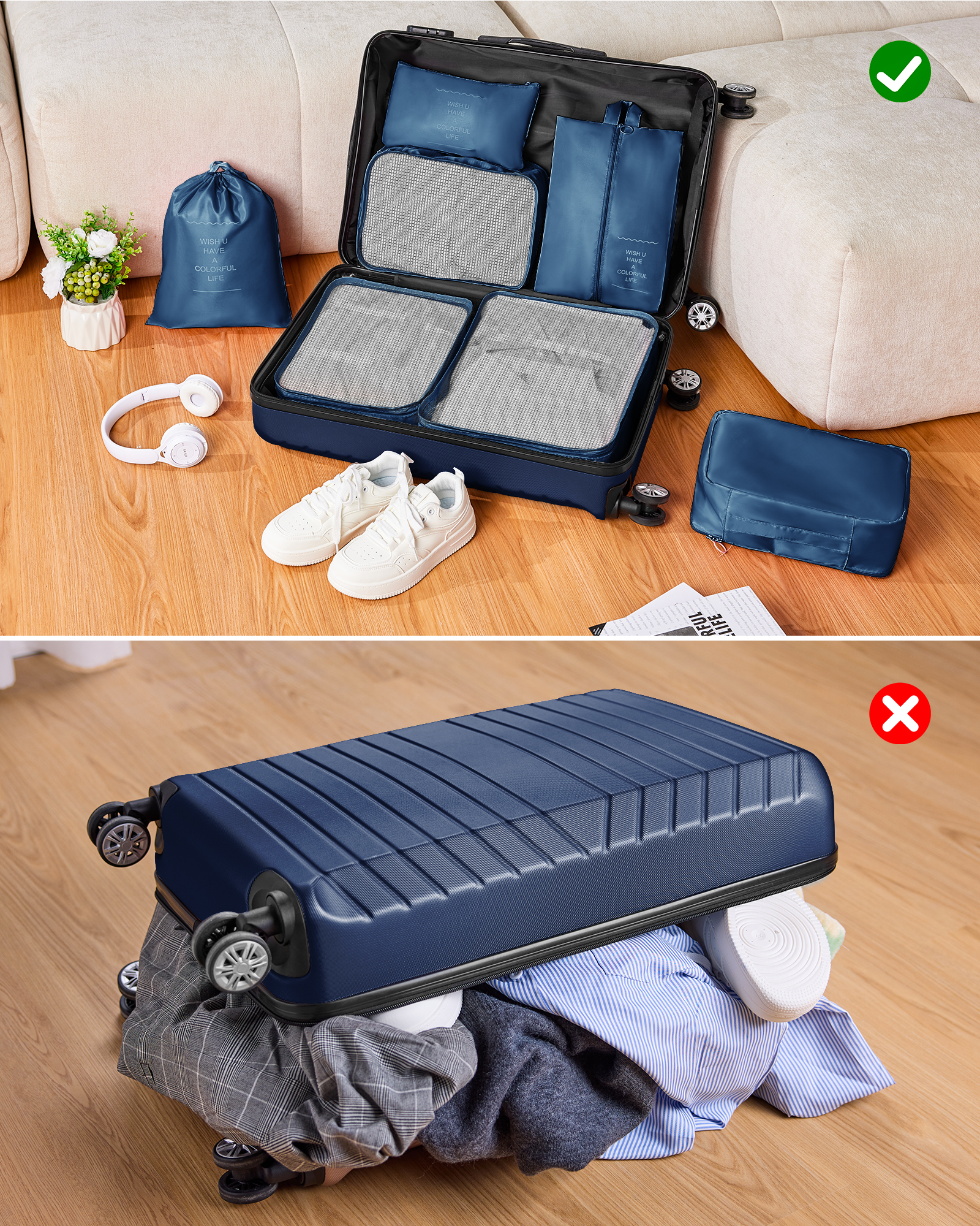 Gowill 3-Piece Luggage Set with 7 Organizer Bags, Navy Blue photo 5