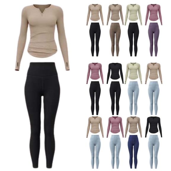 jiaxiM 2 Piece Workout Sets For Women Long Sleeve V Neck Yoga Tops & High Waist Leggings, for Home Workout & Outdoor Running