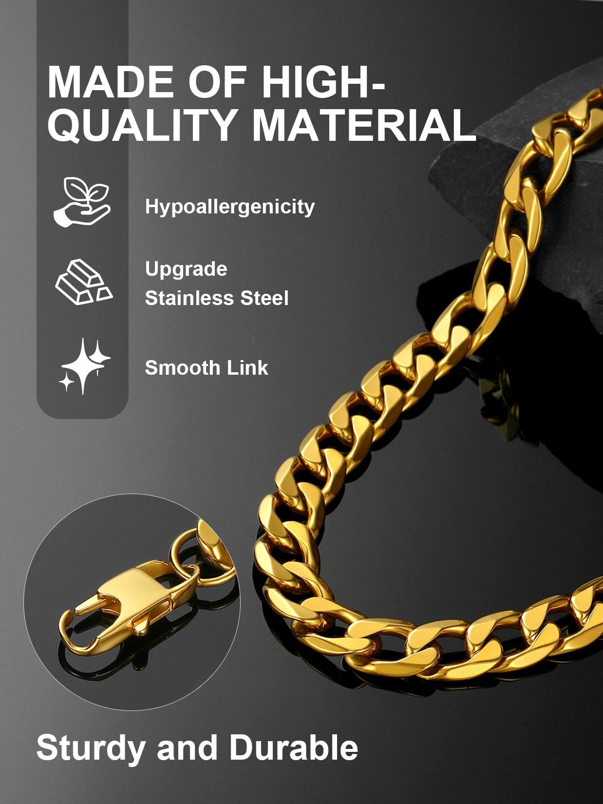 ChainsProMax Mens Necklace 316L Stainless Steel Sturdy Curb Chain Necklace Hip Hop Jewelry Gift